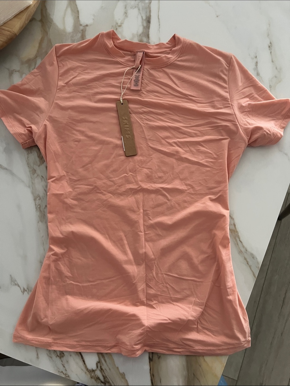 SKIMS Short Sleeve Crewneck Tee in Peach
